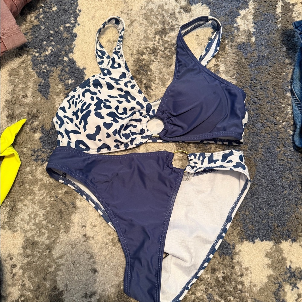 SHEIN Navy and White Bikini Set